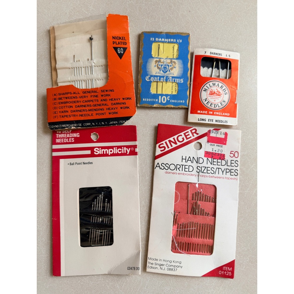 Vintage Sewing Needle Lot Singer Simplicity Milwards Coat of Arms Assorted 5pk‎